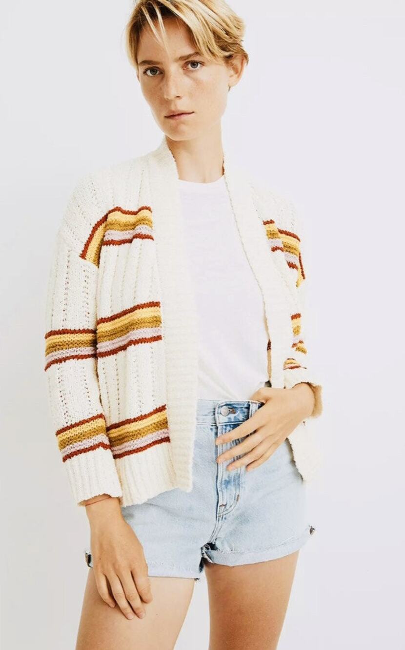 Madewell Women’s Striped Diaz Open Cardigan Sweater Ivory Rainbow Striped XXS